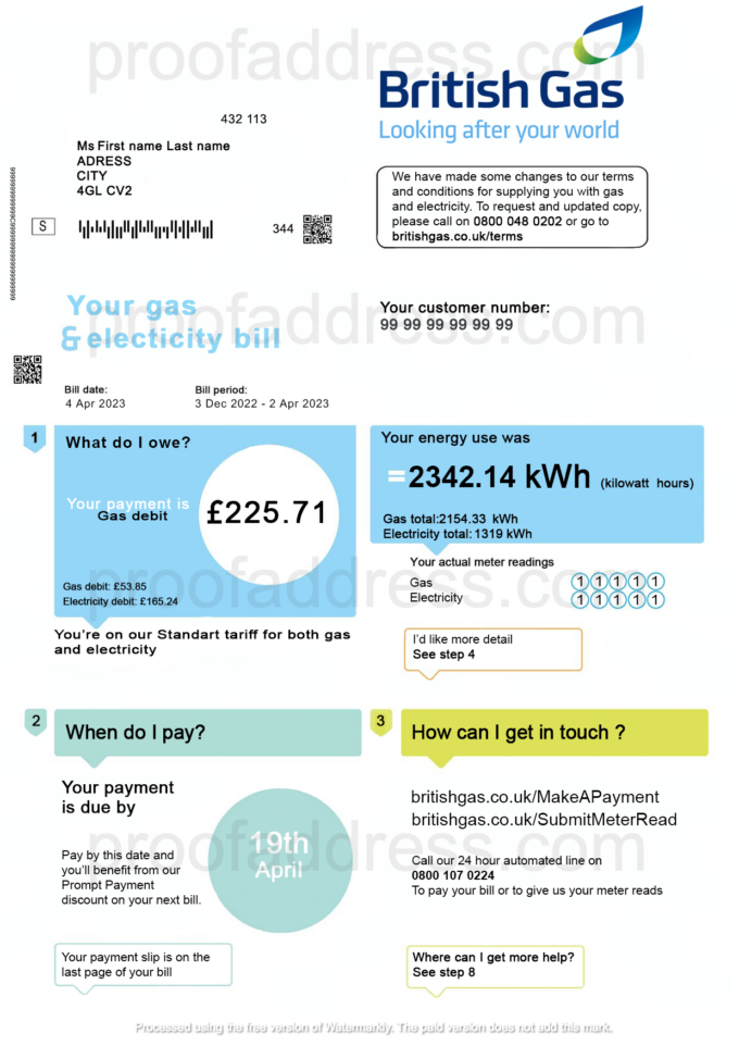 utility bill British Gas