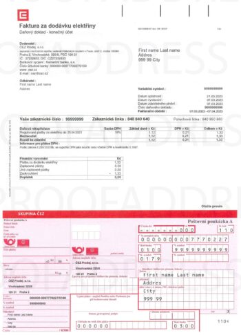 utility bill CEZ Prodej