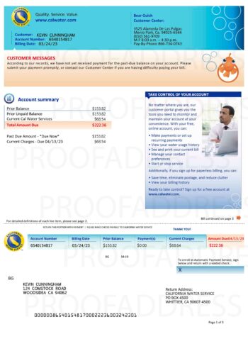 utility bill California water service
