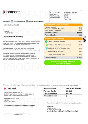 Comcast utility bill