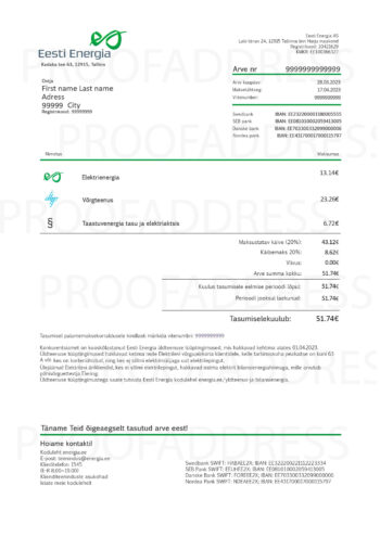 Eesti energia utility bill