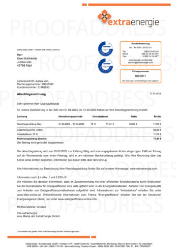 utility bill Extra Energie