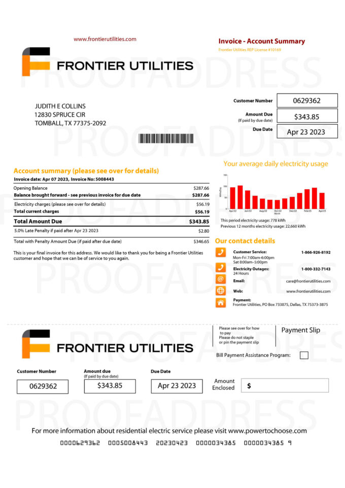utility bill Frontier