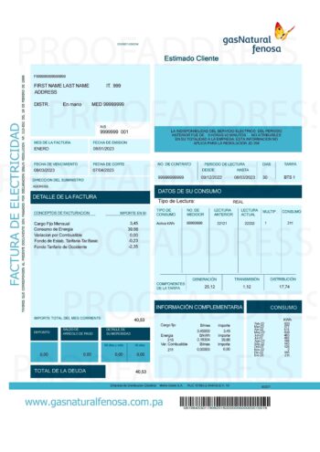 Gas natural Fenosa utility bill
