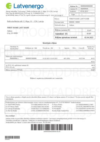 utility bill Latvenergo