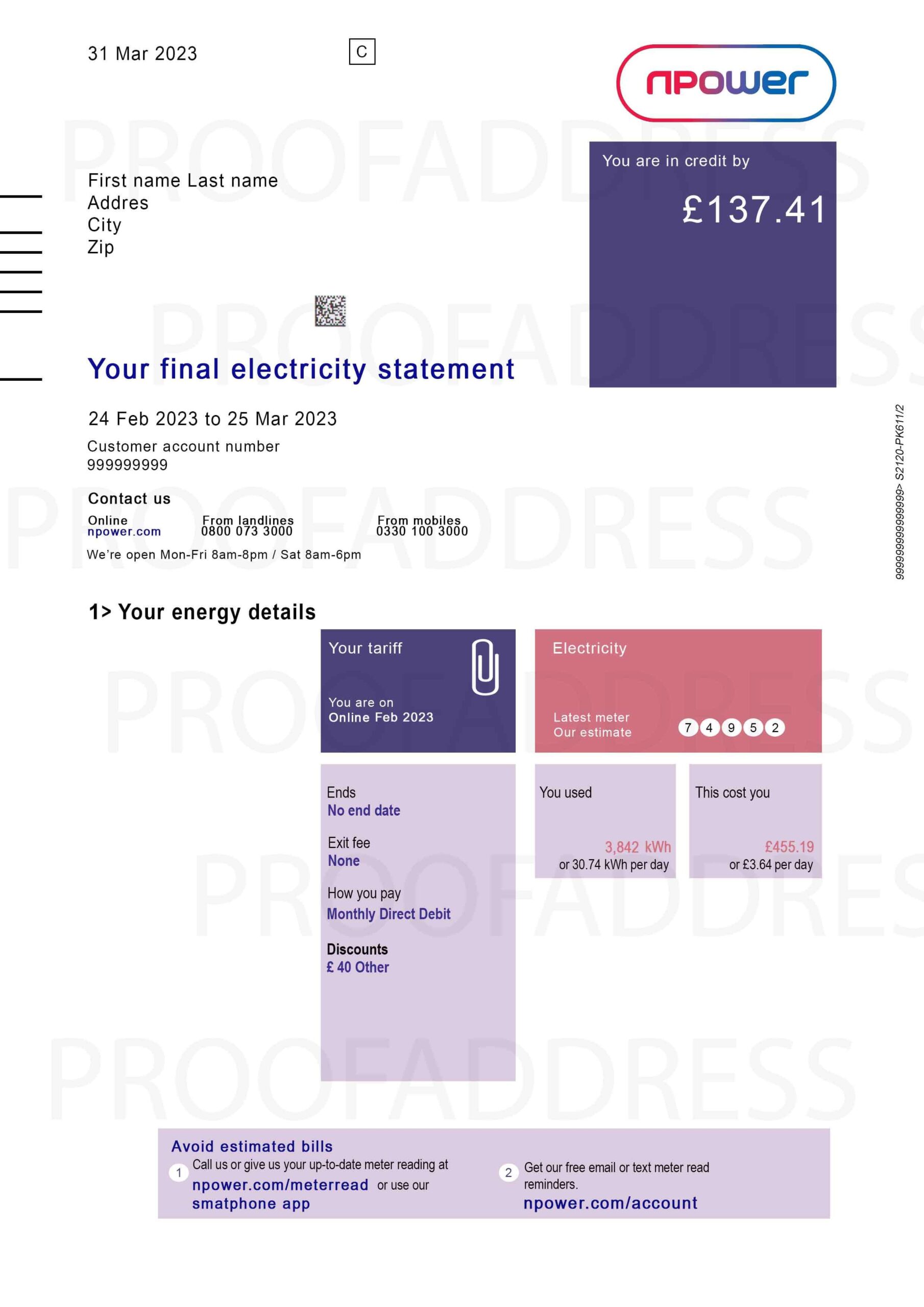Order Utility Bill NPOWER Instant Delivery Custom Info