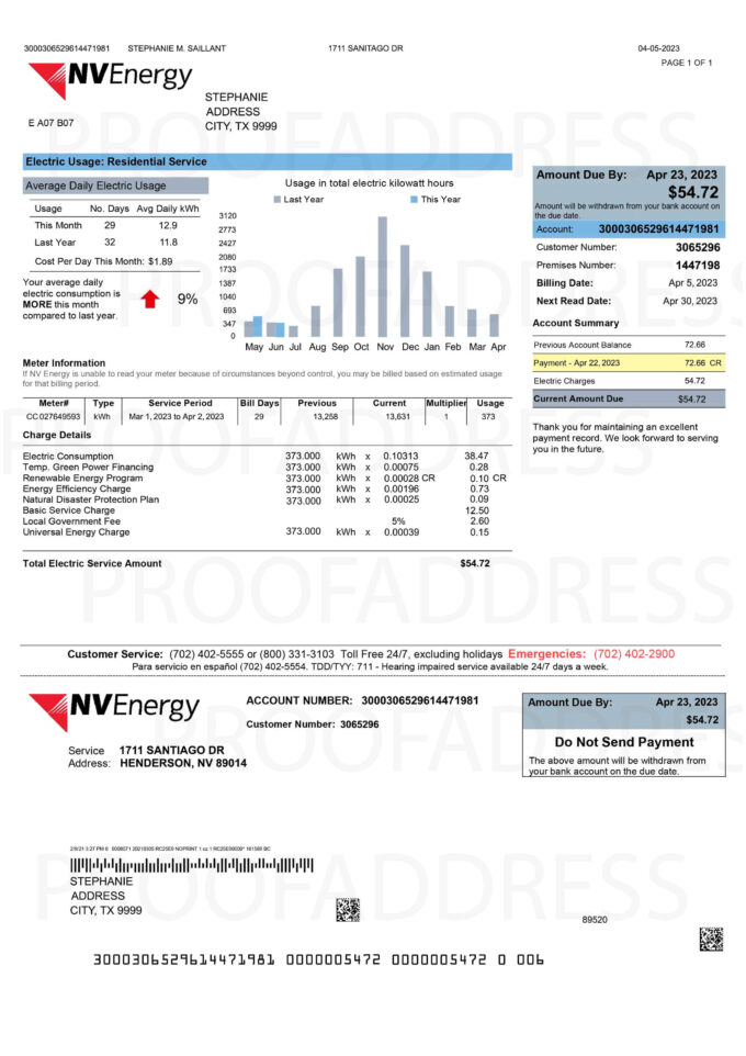 NV Energy utility bill