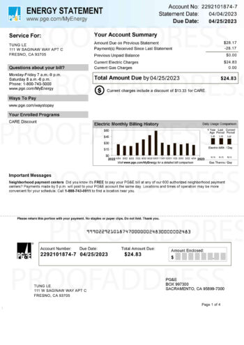 utility bill PG&E