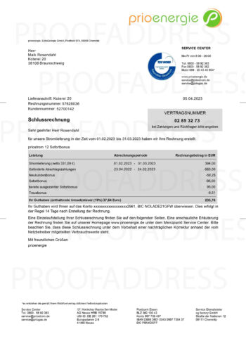 utility bill PrioEnergie