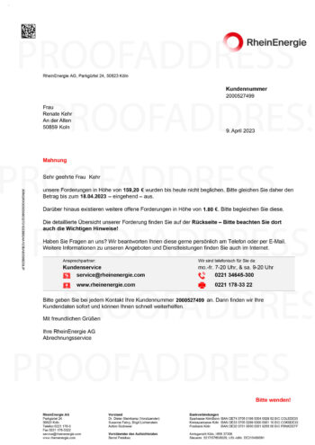 utility bill Rhein Energie