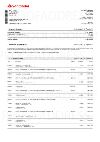 bank statement Santander