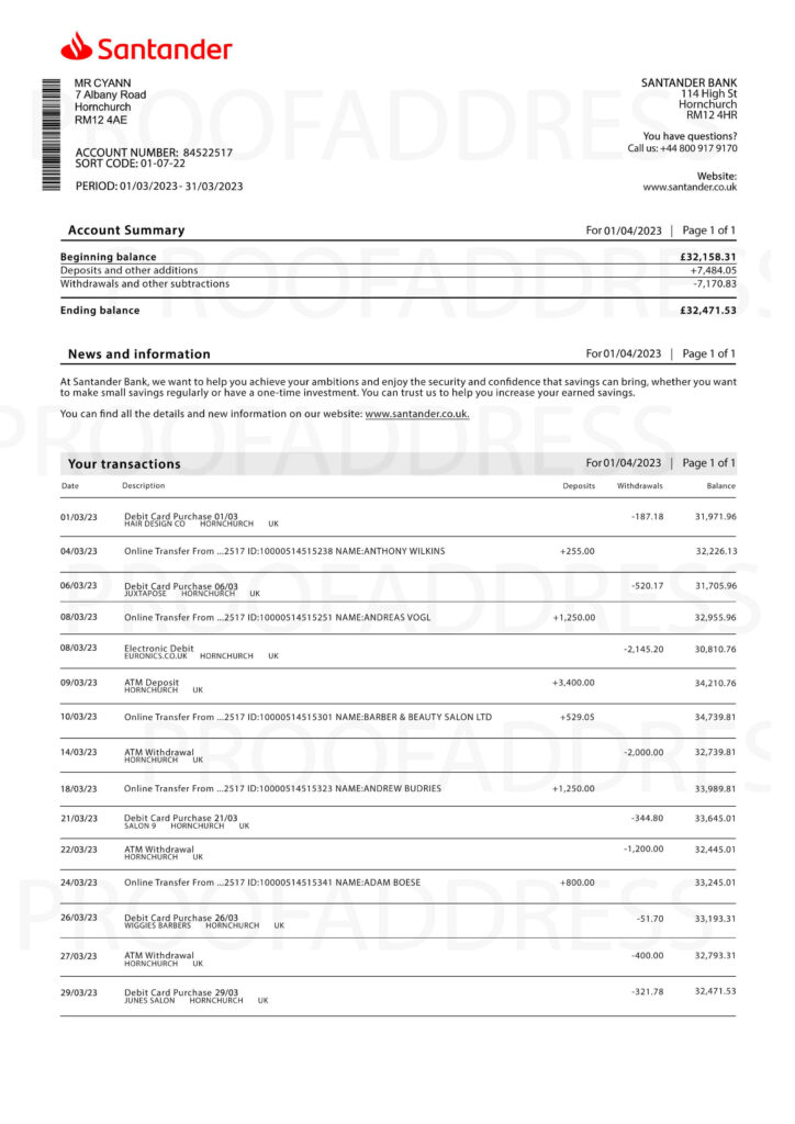 Order Statement Santander Instant Delivery Custom Info