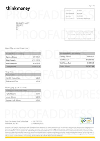 bank account statement Think Money bank