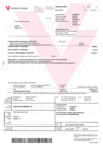 utility bill Vantaan Energia