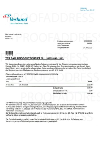 Verbund utility bill