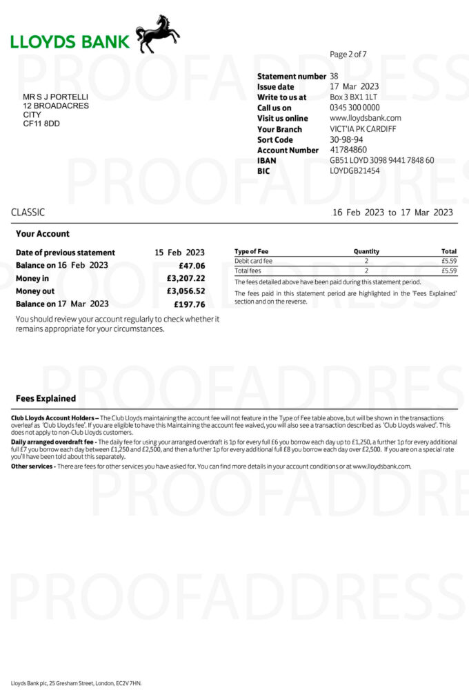 Order Bill Lloyds Bank Instant Delivery Custom Info