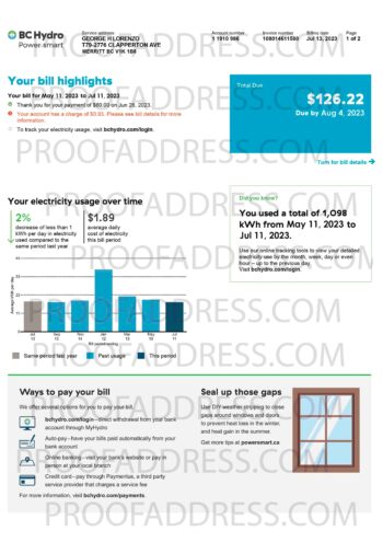 utility bill BC Hydro