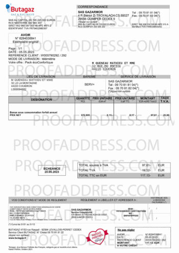 utility bill Butagaz