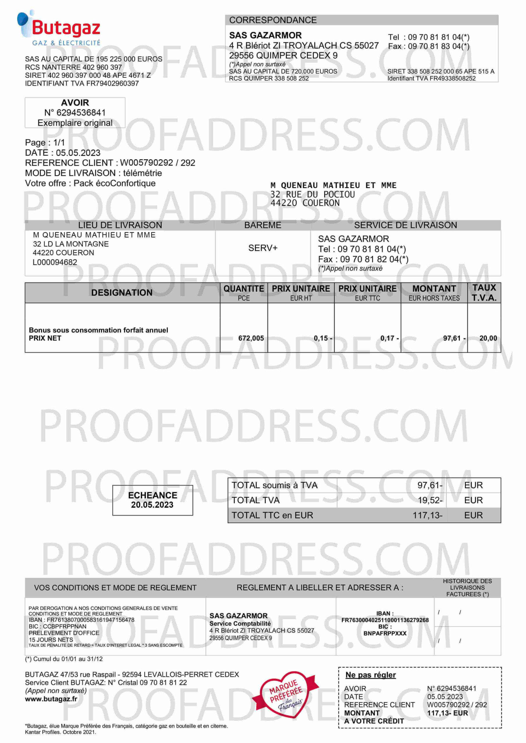Order Editing Utility Bill Butagaz Instant Delivery Custom Info