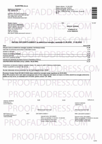 utility bill ELEKTRA d.o.o (electricity)