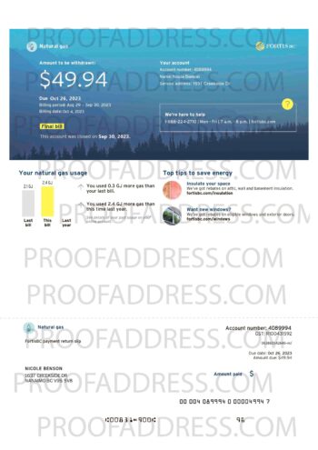 utility bill FortisBC