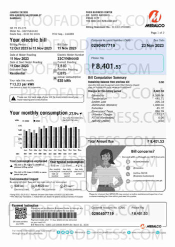 utility bill MERALCO
