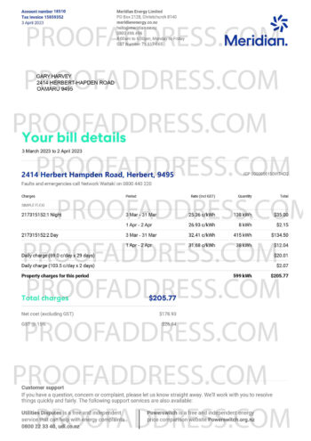 utility bill Meridian energy