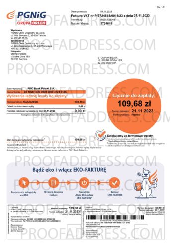 utility bill PGNiG