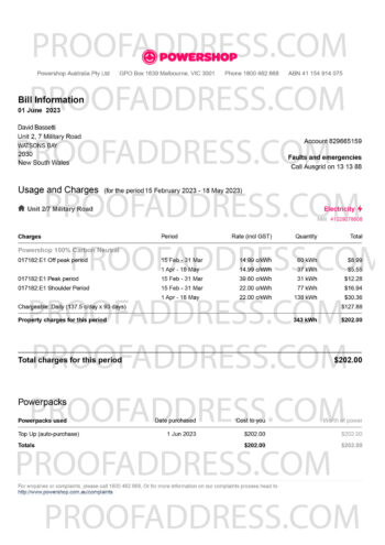 utility bill Powershop Australia