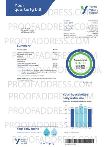 utility bill Yarra Valley Water