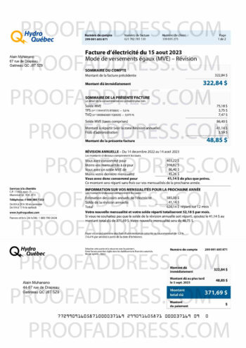 utility bill hydro quebec