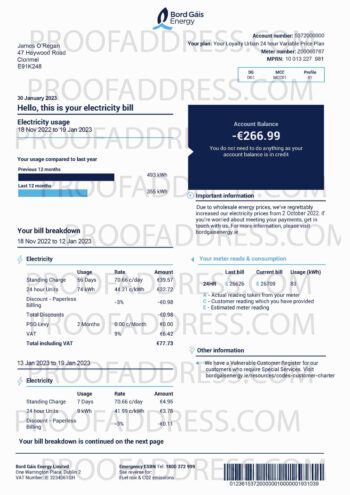 utility bill Bord Gáis Energy
