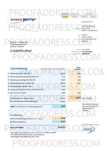 utility bill Brabant Water