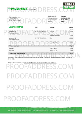 utility bill Budget Energie