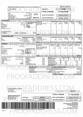 utility bill EMPRESAS MUNICIPALES DE CALI E.I.C.E. E.S.P