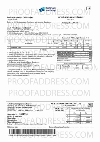 utility bill Kretingos vandenys