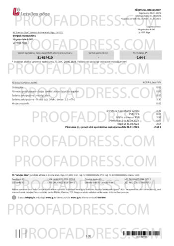 utility bill Latvijas Gāze