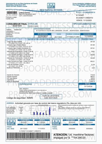utility bill Obras Sanitarias del Estado