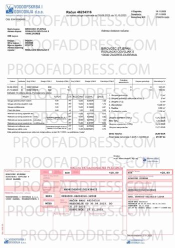 utility bill Vodoopskrba i odvodnja d