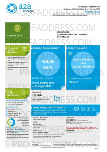 utility bill A2A Energia