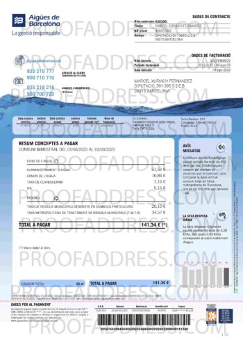 utility bill Aigues de Barcelona