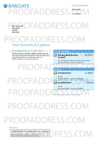 utility bill Barclays with out transactions