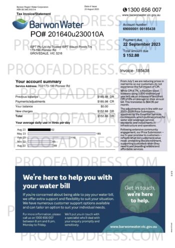 utility bill Barwon water