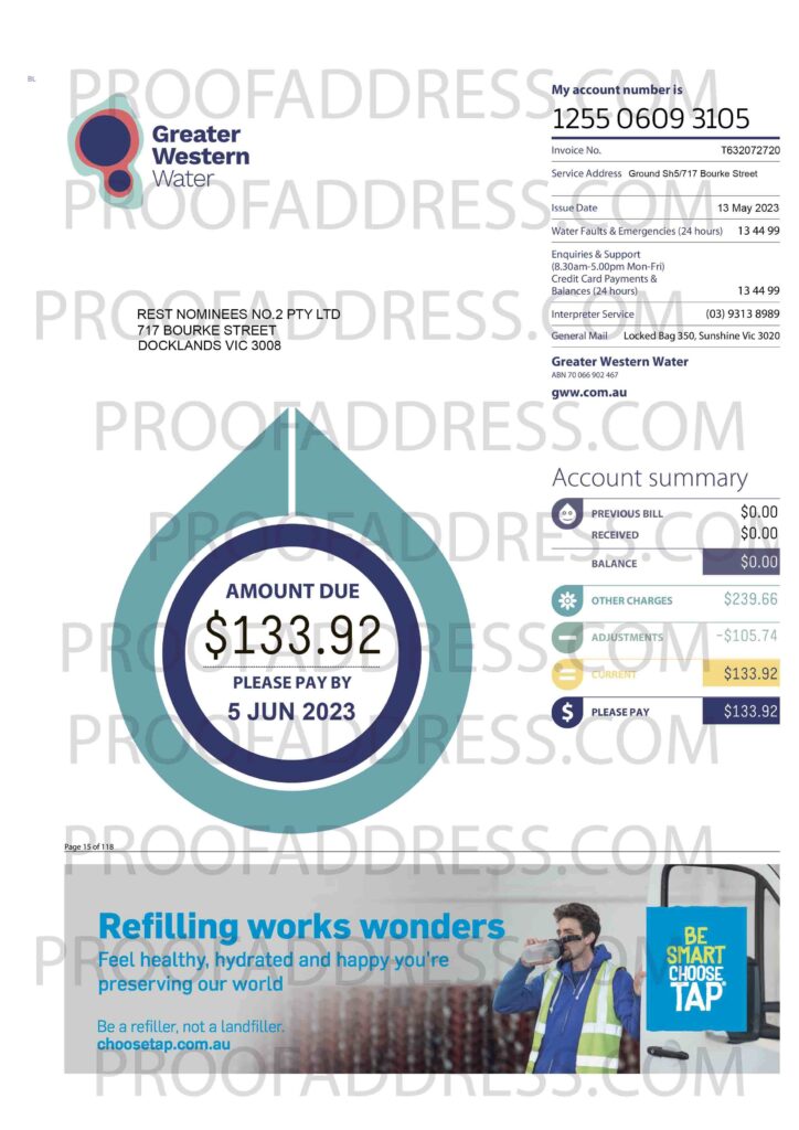 Order Editing utility bill Greater Western Water Instant Delivery ...