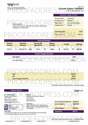 utility bill TPG telecom