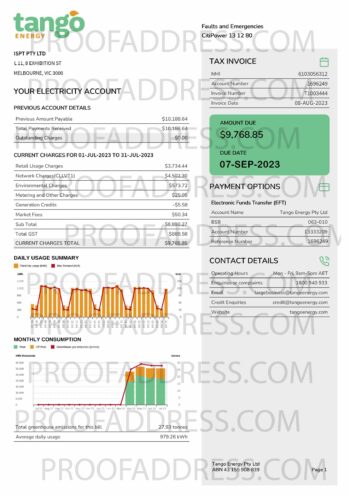 utility bill Tango energy