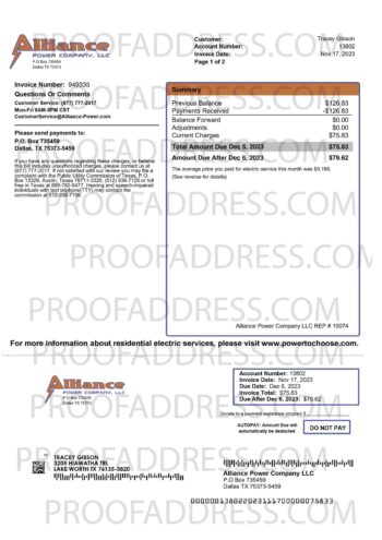 utility bill Alliance power company