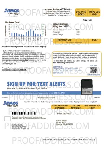 utility bill Atmos energy