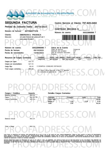 utility bill Autoridad de Acueductos