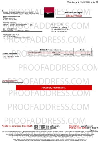 bank statement BANQUE FRANCAISE COMMERCIALE